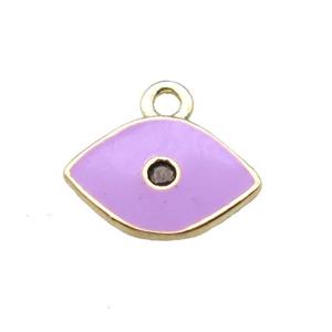 purple enameling copper eye pendant paved zircon, gold plated, approx 6x10mm