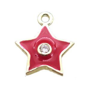 red enameling copper star pendant paved zircon, gold plated, approx 10mm