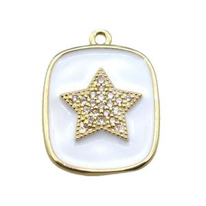 copper star pendant pave zircon with white enameling, gold plated, approx 16-19mm