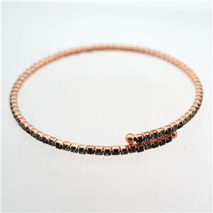 copper bangle pave black green rhinestone, rose gold, approx 60mm dia