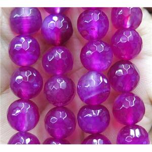 Agate beads, faceted round, hotpink, approx 10mm dia