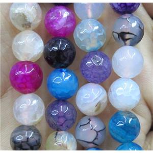 Agate beads, faceted round, mix color, approx 10mm dia