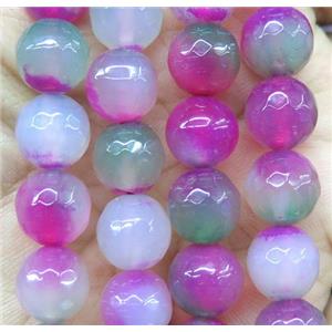 Agate beads, faceted round, hotpink, approx 10mm dia