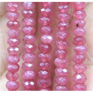 pink jade bead, faceted rondelle, approx 2x4mm