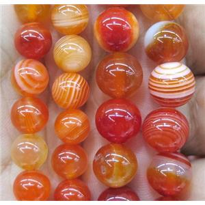 orange striped agate bead, round, approx 12mm dia