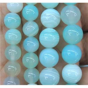 aqua striped agate bead, round, approx 14mm dia