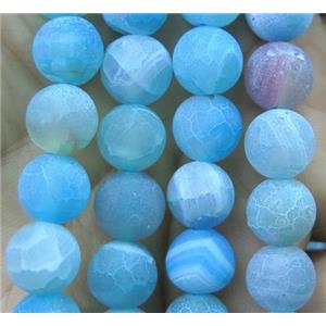 blue frosted Crackle Agate beads, round, approx 8mm dia