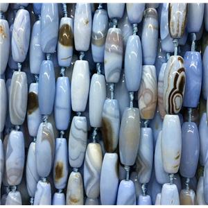 tibetan agate rice beads, blue, approx 13x40mm