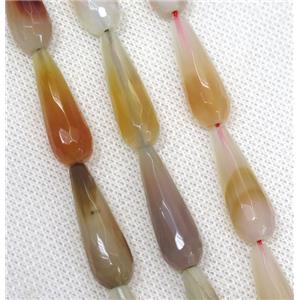 Agate beads, faceted teardrop, approx 10x30mm, 13pcs per st