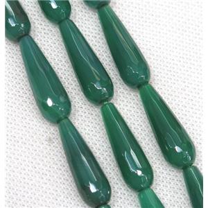 green Agate beads, faceted teardrop, approx 10x30mm, 13pcs per st