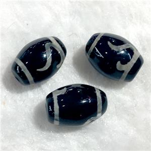 black tibetan style agate beads, oval, approx 10x14mm