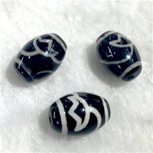 black tibetan style agate beads, oval, approx 10x14mm