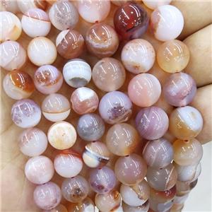 round striped Agate Beads, lt.red, approx 12mm dia