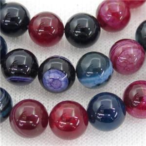 round striped Agate Beads, mix color, approx 6mm dia