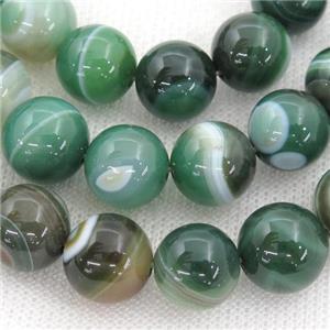 round striped Agate Beads, green, approx 14mm dia