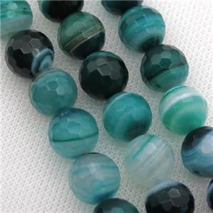 peacock green Striped Agate Beads, faceted round, A grade, approx 14mm dia