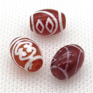 red tibetan DZi barrel beads, approx 10x14mm