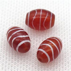 red tibetan DZi barrel beads, approx 10x14mm