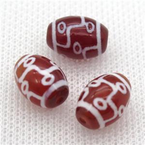 red tibetan DZi barrel beads, approx 10x14mm