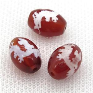 red tibetan DZi barrel beads, approx 10x14mm