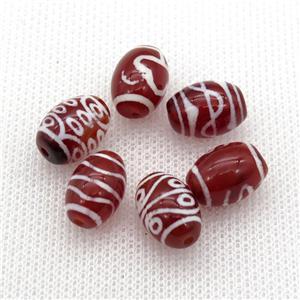 red tibetan DZi oval rice beads, mixed, approx 10x14mm