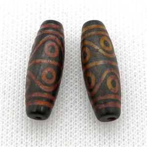 orange tibetan DZi rice beads, eye, approx 10x30mm