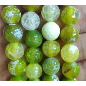 olive Fired Agate Beads, faceted round, approx 14mm dia, 15.5 inches