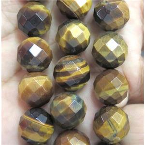 natural yellow tiger eye stone beads, A-grade, faceted round, approx 4mm dia