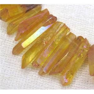 clear quartz stick beads, freeform, orange AB-color, approx 6-45mm