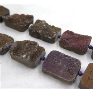 druzy quartz bead, rectangle, purple electroplated, approx 20x27mm