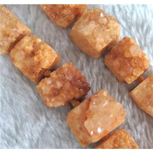 orange druzy quartz beads, square, approx 10-15mm, 16 pcs per st