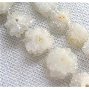 white AB-color solar druzy quartz beads, freeform, approx 10-15mm