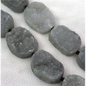 gray druzy quartz bead, freeform, approx 20-33mm