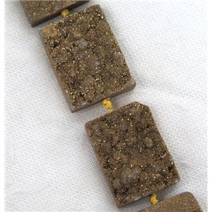 golden Druzy Quartz beads, rectangle, approx 30-40mm