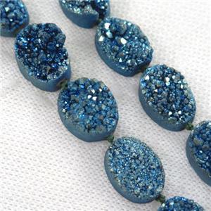 green druzy quartz beads, oval, approx 13x18mm, 11pcs per st