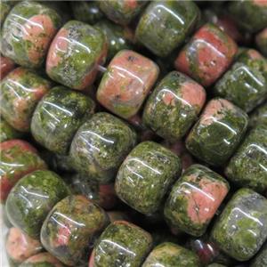 Unakite barrel beads, approx 5x8mm