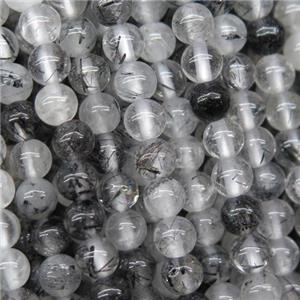 black Rutilated Quartz beads, round, approx 4mm dia