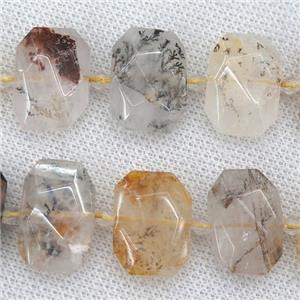 Landscape Quartz beads, faceted rectangle, approx 13-23mm