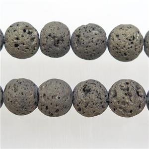 round Lava stone beads, coffee electroplated, pyrite, approx 12mm dia