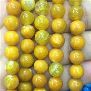 round agate beads smooth yellow dye, approx 10mm dia