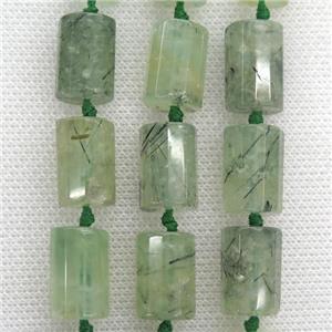 green Prehnite Beads, faceted column, approx 11.5-16mm