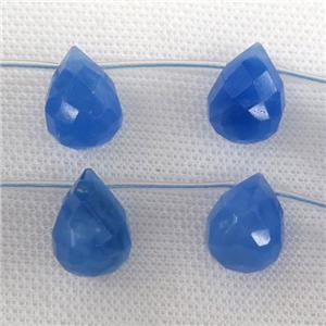 blue dye agate beads, faceted teardrop, topdrilled, approx 13-18mm