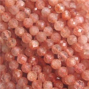 tiny Orange SunStone Beads, faceted round, approx 3mm dia