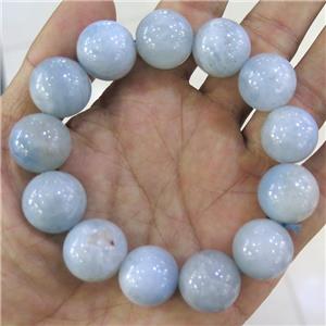 blue Aquamarine Beaded Bracelet, round, approx 17mm dia