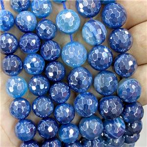 blue striped Agate beads with electroplated, faceted round, approx 6mm dia