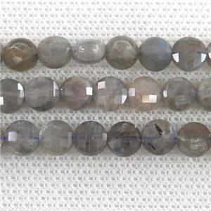 Labradorite Beads, faceted circle, approx 6mm dia