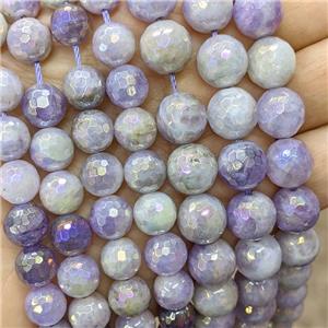 lilac Chalcedony beads, faceted round, AB-color electroplated, approx 12mm dia