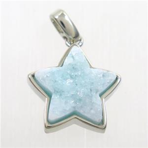 druzy quartz pendant, star, platinum plated, approx 15mm dia