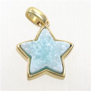 aqua druzy quartz pendant, star, gold plated, approx 15mm dia