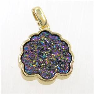 rainbow druzy quartz pendant, strawberry, gold plated, approx 15mm